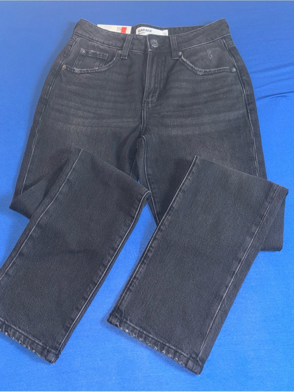 Garage Denim slim Mom Jeans Juniors Sz 1 High Rise Black Denim Straight New